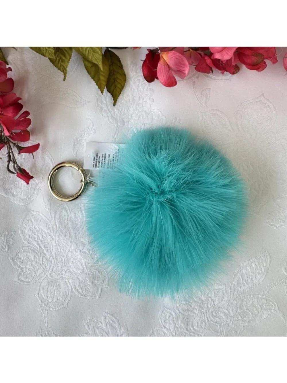 American Eagle Blue Summer Cute Pom-Pom Furry Keychain Bag Charm Key Ring NEW